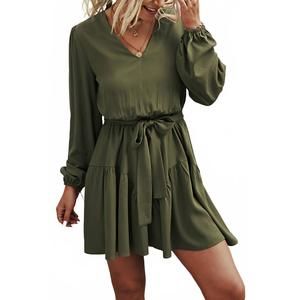 NEW ELOOK long sleeve belted dress in olive